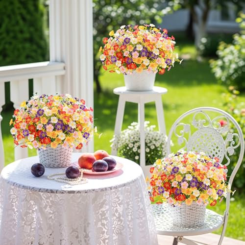 MACTING 24 Bundles Artificial Flowers for Outdoors UV Resistant Fake Flowers No Fade Faux Plastic Plants for Planters Patio Porch Yard Window Home Outside Garden Summer Decorations(Mix Color) - color: Mix Color 1, size: 24PCS