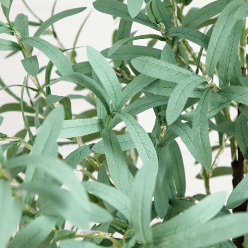 Nearly Natural 6-FT Artificial Olive Tree with 420 Warm White LED Lights, Faux Olive Tree Indoor Home Décor, Pre-lit Fake Tree with Lifelike Fruits and Sturdy Base Stand