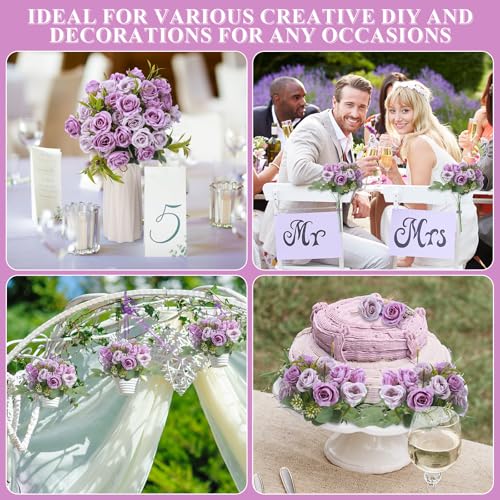 Zeyune 16 Bunches 12 Inch Artificial Mini Rose Bouquet 160 Heads Bridal Flower Bouquets Fake Silk Rose Bulk for Valentine's Day Wedding Bridal Shower Home Office Garden(Purple and Light Purple) - color: Purple and Light Purple
