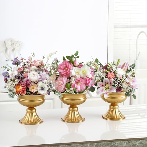 MCMCNCUIU Gold Vases for Centerpieces, Set of 4 Vintage Urn Vase, Small Pedestal Vases for Wedding Centerpieces, Gold Metal Vase for Wedding Table, Party, Home, Anniversary Decoration, 6.6 Inches - color: Gold, size: Urn-4Pcs