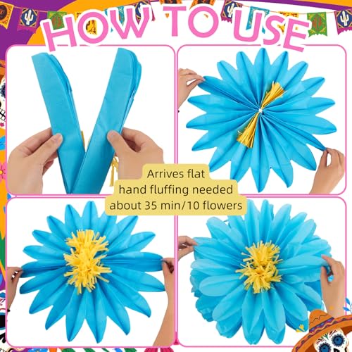 Large paper flowers, 10 Pcs 20 Inch Tissue Paper Flowers Decorations for Wall, Yellow, Red, Pink, Orange, Blue, and Purple Handcrafted Giant Paper Flowers for Summer Wedding Birthday Wall Decor - color: Red