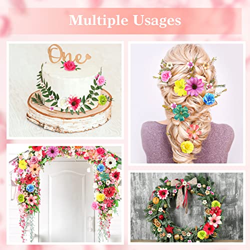 Cindeer 217 Pcs Mini Silk Flower Heads Bulk, Small Fake Flowers for Crafts Artificial 3D Loose Fabric Flower for Crafts DIY Wedding Party Hair Cap Dresses Decorations(Charming Color) - color: Charming Color