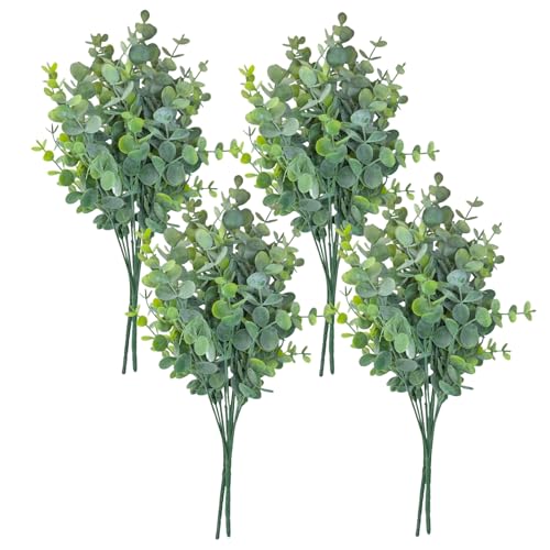 8 Bundles Multi Colored Artificial Eucalyptus Leaves, Plastic Plants, Outdoor Plants, Indoor Decorative Artificial Plants, Porch Window Frames, Green Plant Decorations (8, Grey Green) - color: Grey Green