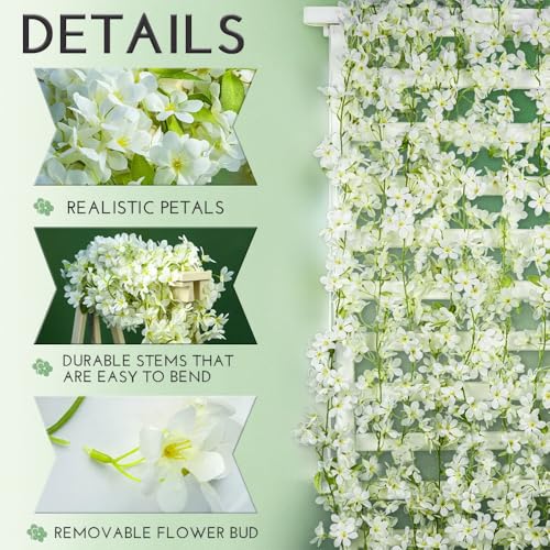 YRIOWMI 10PCS 59FT Artificial Silk Cherry Blossom Garland, Hanging Sakura Flower Vines for Wedding Party Home Arch Office Sakura Decor (White) - color: White