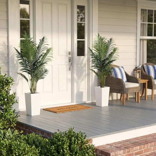 Aveyas 5ft Artificial Palm Tree for Home Decor,5 Feet Faux Plant Fake Silk Tropical Kentia Areca Trees for Indoor Outdoor House Living Room Office Porch Garden(5 ft Tall with Raised Pot)-Set of 2 Pack - color: Palm Tree - 2 Pack (5ft)