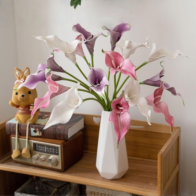 6Pieces Calla Lily Artificial Flowers,Real Touch Latex Flowers,22" Long Stem Artificial Flowers for DIY Wedding Bouquet Party Home Table Centerpieces Decor (White Purple) - color: White Purple