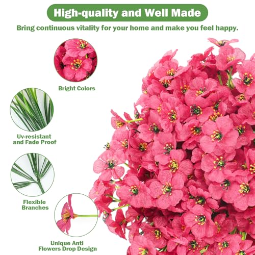 Nepfaivy Artificial Flowers for Outdoors Fuchsia - 24 Bundles UV-Resistant Fake Flowers No Fade for Outside, Realistic Plastic Plants and Faux Silk Flowers for Planters, Front Porch, Garden Decoration - color: Fuchsia