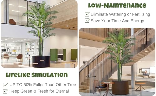 Roselywed Artificial Areca Palm Tree 8FT with 32 Leaves Realistic Tall Large Fake Faux Tropical Silk Plant 96 Inch Black Pot for Indoor Home Office Porch Mall School Decor Housewarming Gift - size: 8ft