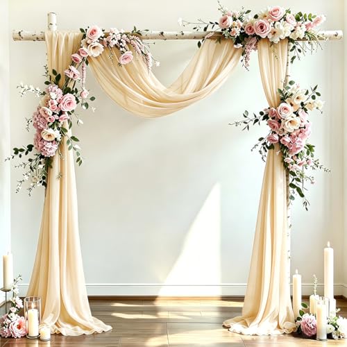 DeZerlor Wedding Arch Draping Fabric 29" x 20 FT Drapes for Backdrop Sheer Curtains for Romantic Bridal Baby Shower Decorations Ceremony Birthday Party Outdoor Events, Champagne - color: Champagne