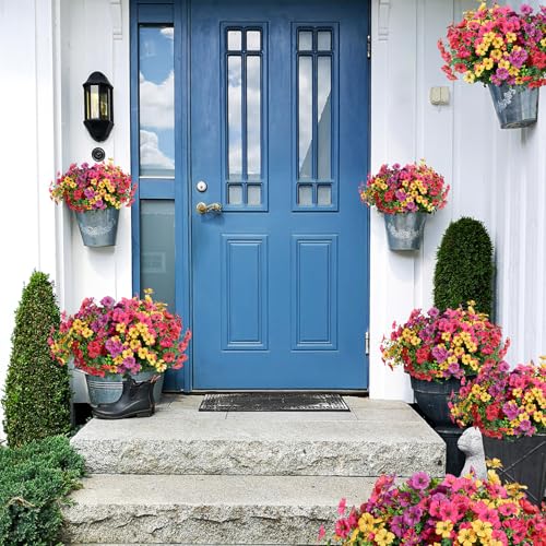 12 Bundles Artificial Flowers for Outdoors Decorations, Spring Summer Multicolor Realistic Faux Silk Daisy, UV Resistant Fake Flowers for Patio Home Decor Garden Planter Window Box Yard - color: Spring Tones&12 Bundles