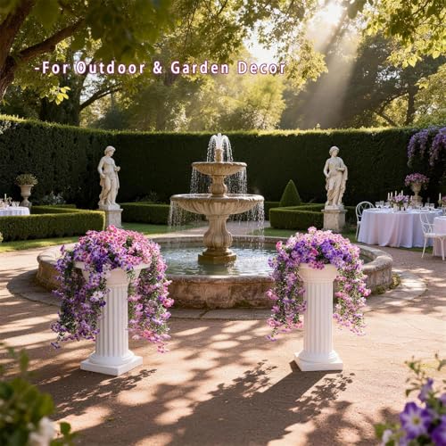 3 Pack Artificial Morning Glory Flowers for outdoors spring decor, UV Resistant Fake Flowers for Outdoor Wedding Party, Realistic Faux Hanging Plants for Patio, Porch,Front Door Decor (Pink Purple) - color: Double Purple-3
