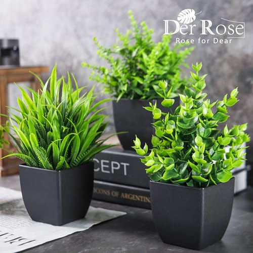 Der Rose 4 Packs Fake Plants Small Artificial Mini Faux Plants for Bathroom Home Office Shelf Black Decor Indoor - color: Black