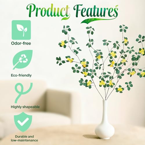 4Pcs 38.8 inches Artificial Tree Branches and Twigs Faux Plant Stems for Tall Vase, Home, Hotel, Office, Store Decor (Leaf with Yellow Flowers) - color: Leaf With Yellow Flowers
