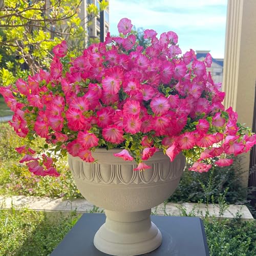 Artificial Flowers Fake Plants for Outdoor Indoor Decoration,16 Bundles UV Resistant Faux Plastic Flowers,Realistic Pink Morning Glory for Planter Porch Patio Home Table Wedding (Pink) - color: Pink