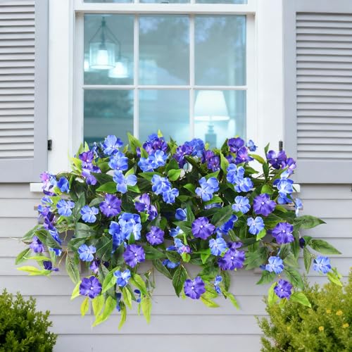 Hommyea Artificial Flowers for Outdoor, 2 Bundles UV Resistant Fake Plants Decoration Realistic Faux Silk Flowers No Fade Plastic Flowers for Outside Planters Home Porch Patio Yard Garden Decor - color: Deep&light Blue