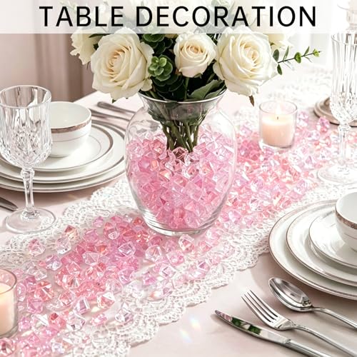 150 Pcs Fake Ice,17 * 23mm,Pink Acrylic Gems Vase Filler,Plastic Diamonds for Table Decoration DIY Craft Aquarium Display Party Centerpieces. - color: Pink, size: 17MMx23MM