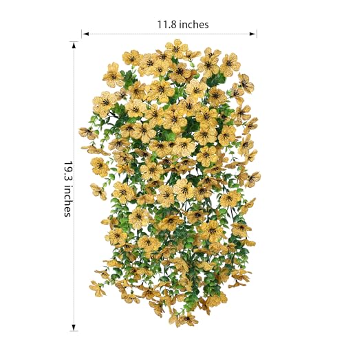 HyeFlora Artificial Hanging Flowers for Outdoors Decoration, 2pcs Fake Daisy with Eucalyptus Leaves for Garden Yard Porch (Yellow) - color: Yellow