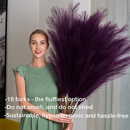 Pampas Grass Decor Tall, 43"/110cm Faux Pampas Grass 6 Stems Large Pompass Grass Branches Tall Bulk Boho Flower Arrangement for Home Room Wedding Party Decor(Purple) - color: Purple