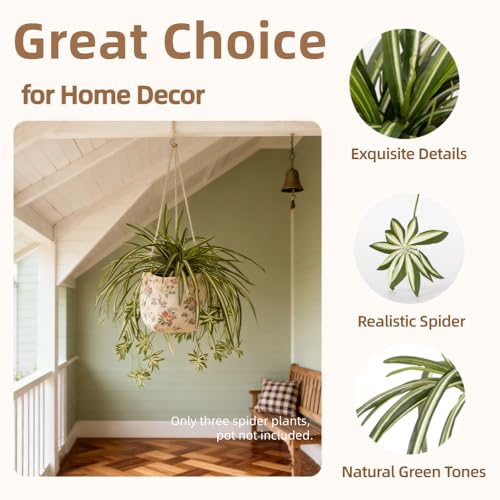 Sousi Artificial Spider Plant Silk Faux Chlorophytum Comosum Greenery Fake Spider Hanging Plant Decor for Outdoor Indoor Home Garden Office Summer Decoreation 3Pcs(23.62'') - color: Green Without Pot