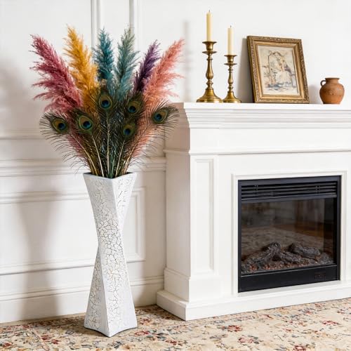 27.5 Inch (Ice Crack White) Tall Floor Vase for Home Decor - Modern Freestanding Vase with Textured Finish, Handmade Design for Pampas Grass, Artificial Flowers, Farmhouse Living Room Corner Décor - color: White, size: 27.5 IN