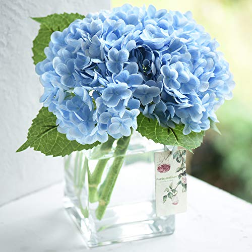 FiveSeasonStuff Real Touch Silk Hydrangea Flowers, 2 Large Long Stem Artificial Flowers for Floral Arrangements (Heavenly Blue) - color: Heavenly Blue (2 Stems)