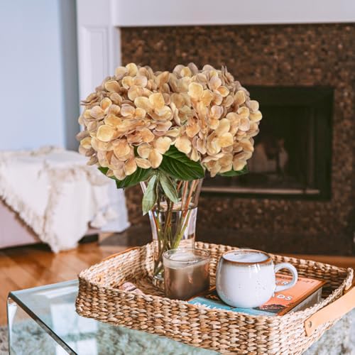 DILATATA Fake Hydrangeas Real Touch Hydrangea Flowers 26" Large Artificial Hydrangea Flowers Silk Hydrangea for Wedding Bouquet, Home, Party, Store, 3 Pcs - color: Dark Beige, size: 3PCS