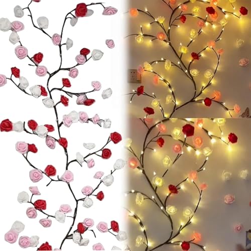 Rose LED Tree Branch Lights for Wall,Rose Blossom Vine Lights with 96 LED Flower String Lights and USB Powered, 8 Lighting Modes for Indoor Bedroom Window Wedding Valentine's Day Decor (75in) - size: 75in, style: Rose