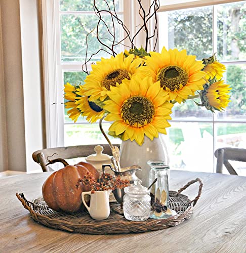 8 Pcs Large Sunflowers Artificial Flowers 6" Full Bloom Long Stem Artificial Sunflower 25.6" Tall Sun Flowers Giant Silk Sunflowers with Stem Fake Sunflower Floral Arrangement for Home Wedding Decor - color: 6"-8pcs-y