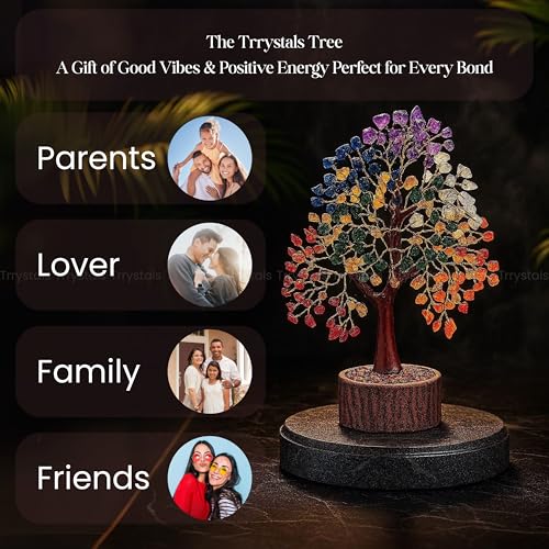 7 Chakra Handmade Natural Gemstone Tree | Birthday Gift for Women | Decorative Bonsai Tree for Home & Office Décor | Gift for Mom & Loved Ones (Multicolour) - color: Seven Chakras Tree
