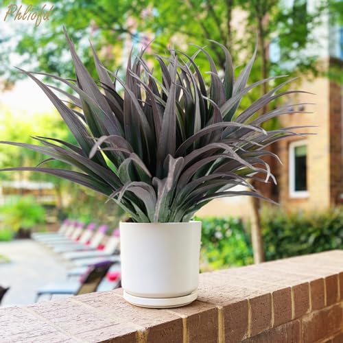 6Pcs Artificial Grass Fake Plants 17.3in Outdoor Plants UV Resistant Faux Greenery Stems Fake Grass for Home Window Garden Office Patio Pathway Front Porch Halloween Décor Green & Black - color: Green & Black, size: 6 Pcs