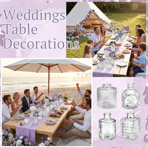 36 Pcs Artificial Flowers Table Centerpiece with Vases Colorful Wildflower Centerpieces Silk Flower Arrangement for Wedding Baby Shower Table Centerpieces Party(Purple Series,Clear) - style: Purple Series