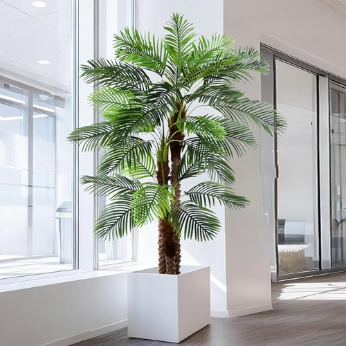 8FT Artificial Palm Tree - Tall Fake Palm Tree with 30 Lifelike Leaves & Realistic Trunk, 96" Large Faux Tropical Phoenix Palm Plant for Home Living Room Poolside Office Hotel Mall Decor - size: 8ft