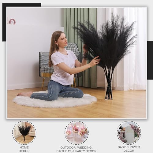 7 Pcs 45" Faux Pampas Grass – Fluffy Artificial Pompous Grass for Tall Floor Vase, Non-Shedding Home Decor, Boho Wedding Flowers, Baby Shower Centerpieces, Bedroom & Living Room Decor (Black) - color: Black