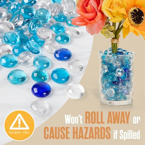 Houseables Glass Beads for Vases, Marbles for Vases, Glass Marbles, Blue & Clear Beads, Flat, Blue & Clear Gems, Filler, Crafts, Pebbles, Stones, Decorative Rocks, Plants, Flower, Fishbowl, 5LB, 500PC - color: Clear & Blue, size: 5LBS