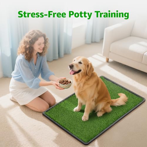 Portable Dog Grass Pad with Tray 35''x23'', Dog Litter Box with Artificial Grass Patch & Washable Reusable Pee Pad for Puppy PottyTraining, Pet Loo Indoor Outdoor Use for Balcony Patio Apartment - size: 35"x23"（3 Layer Potty System)