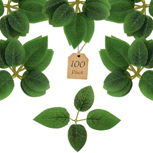 100 Pcs Artificial Flowers Green Leaf Bulk Faux Greenery Silk Fake Rose Leaves Bouquet Garland Wreath Floral Arrangement Supplie DIY Craft (4 Medium-Leaf Green) - color: 04. 4 Medium-leaf Green