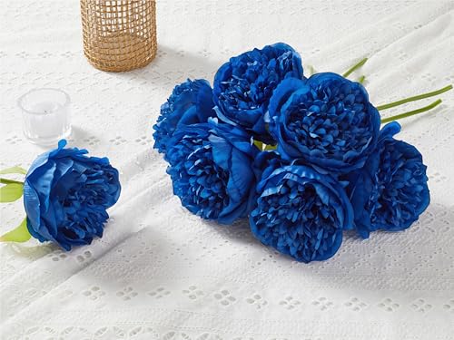 SITUMEIZI 10PCS Artificial Peony Flowers, Real Touch Fake Silk Bouquet with Stems for Home Mothers Day Wedding Party Centerpieces Table Decoration Indoor(Royal Blue) - color: Royal Blue
