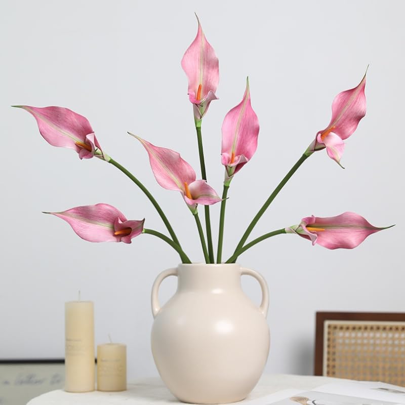 6 Pieces Calla Lily Artificial Flowers,Real Touch Latex Flowers,22" Long Stem Artificial Flowers for DIY Wedding Bouquet Party Home Table Centerpieces Decor (Pink) - color: Pink