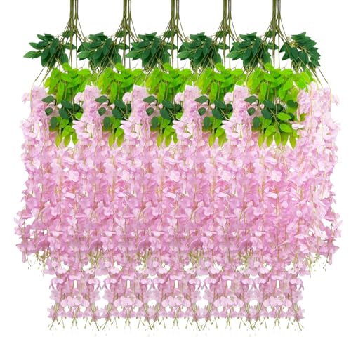 24 Pack Pink Wisteria Hanging Flowers Garland, 3.77 Feet Artificial Flower Vines, Fake Wisteria, Artificial Vines Hanging Garland for Backdrop Outdoor Yard Garden Decor - color: All Pink, size: 24 PCS