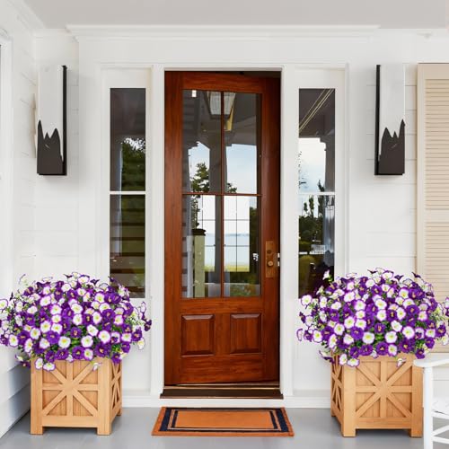 Artificial Flowers for Outdoors, 16 Bundles Mix Color Silk Faux Flowers Morning Glory UV Resistant Eucalyptus Plants Fake Petunias Plants for Porch Garden Planters Window Box Outside Indoor Decor - color: Purple Gradient Purple