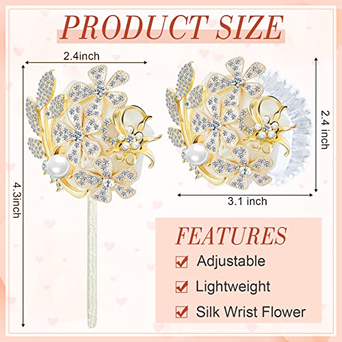 Yunsailing 2 Pcs Rhinestone Wrist Corsage and Boutonniere Set - Artificial Flower Corsage Wristlet for Wedding Prom Homecoming Bridesmaid Bridal Shower Anniversary Formal Event(Gold Ivory,Pearl) - color: Gold Ivory, style: Pearl