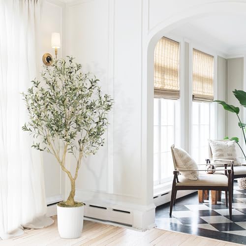 LYERSE Olive Tree 6ft - Olive Trees Artificial Indoor with Large Olive Branches and Lifelike Fruits - Faux Olive Tree for Modern Home Office House Living Room Decor - size: 6ft