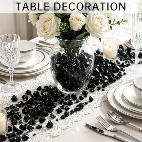 500 Pcs Fake Ice,11 * 14mm,Black Acrylic Gems Vase Filler,Plastic Diamonds for Table Decoration DIY Craft Aquarium Display Party Centerpieces. - color: Black, size: 11MMx14MM