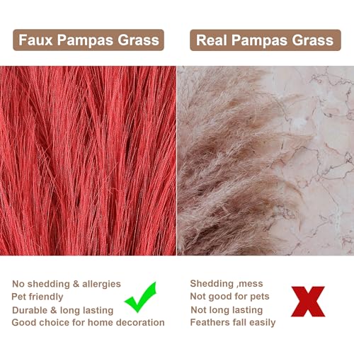 Burgundy Pampas Grass Small, 30 Pcs 17" Faux Pampas Grass Short Decor, Pompas Grass Flower Arrangement and Vase Filler for Boho Home Wedding Decoration - color: Burgundy, size: 17'' Tall