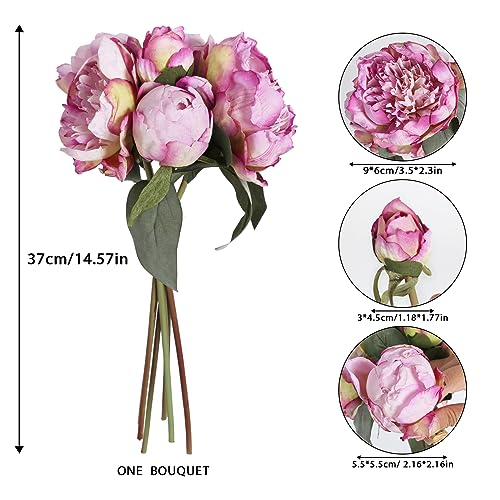 Purple Artificial Peony Flowers 2 Bouquets - Silk Peonies With Stems for Decoration, Cake Decorating, Table Centerpieces, Home Decor Indoor - color: Purple