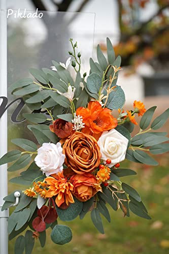 Faux Flower Swag Set of 2 for Wedding Welcome Signs Floral Swag Reception Ceremony Decor Orange - color: Orange