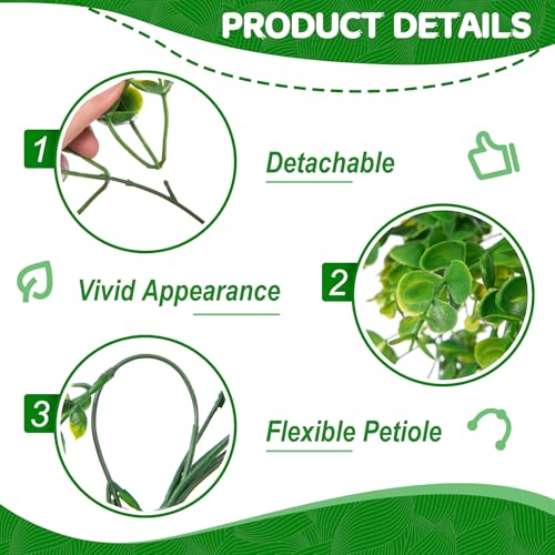 Hrobek Fake Hanging Plants, 2pcs Lifelike Artificial Eucalyptus Greenery for Spring Summer Decoration, Faux Vine Plant for Wall Shelf Home Office Patio Indoor Outdoor Decor - color: Green Eucalyptus