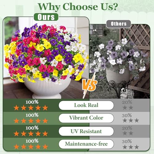 Artificial Flowers for Outdoors, 12 Bundles Mixed Color Artificial Petunias Fake Flowers for Outside, UV Resistant Realistic Silk Flowers for Decorations, Outdoor Faux Flowers Plants for Garden Porch - color: Mixed 4 Colors, size: 12 Pack