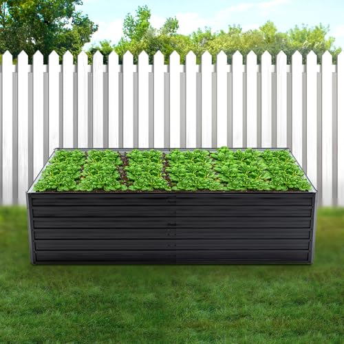 Thanaddo Galvanized Raised Garden Bed 8x4x2ft Outdoor Planter Box Galvanized Steel Garden Bed Kit for Vegetables, Flowers, Herbs and Succulents Black - size: 8x4x2 ft