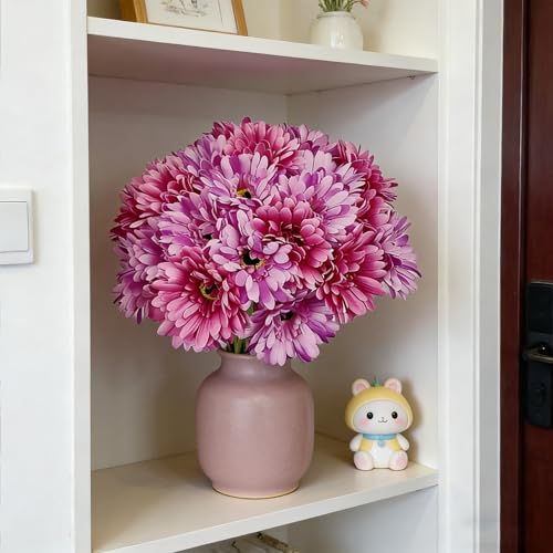 16Pcs Hot Pink & Purple Artificial Flowers Gerbera Daisy Bulk,Lifelike Faux Daisy for Wedding Bouquet Table Centerpiece Home Decor - color: Fuchsia